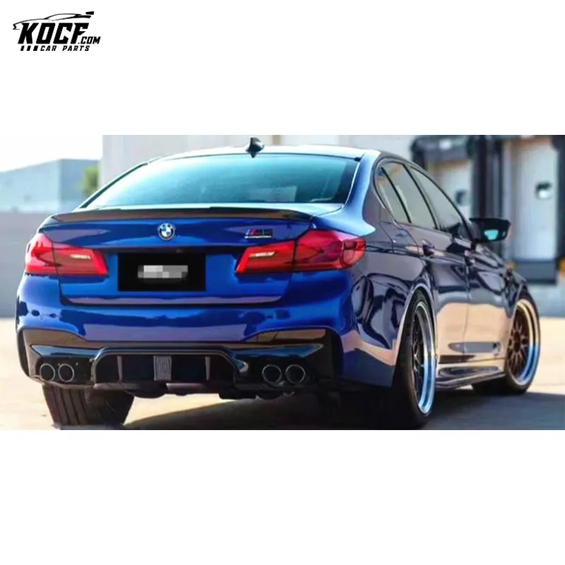 For BMW F90 M5 KHL style Carbon Fiber Rear Bumper Lip Diffuser Spoiler with LED