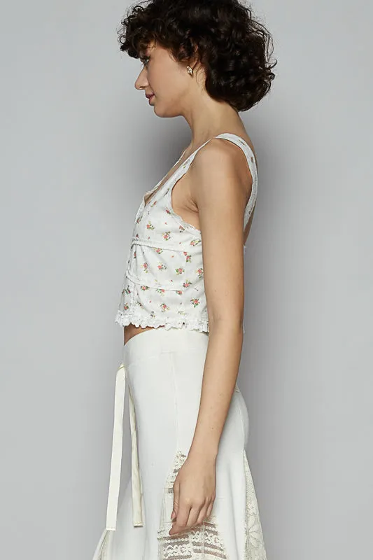 Front Button Floral Top