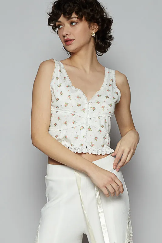 Front Button Floral Top