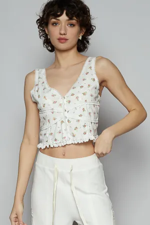 Front Button Floral Top