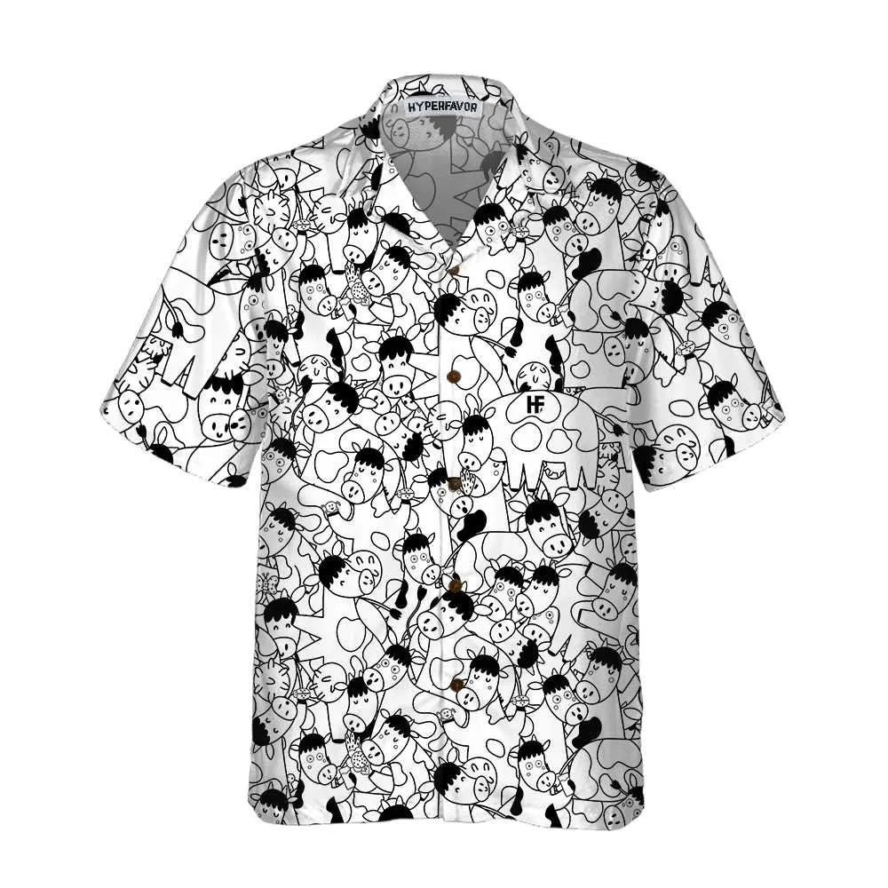 Funny Cow Doodle Pattern Hawaiian Shirt, Cow Shirt For Men & Women, Funny Cow Print Shirt