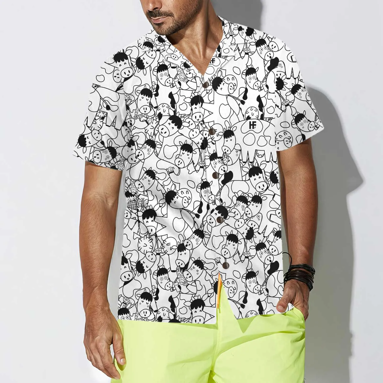 Funny Cow Doodle Pattern Hawaiian Shirt, Cow Shirt For Men & Women, Funny Cow Print Shirt