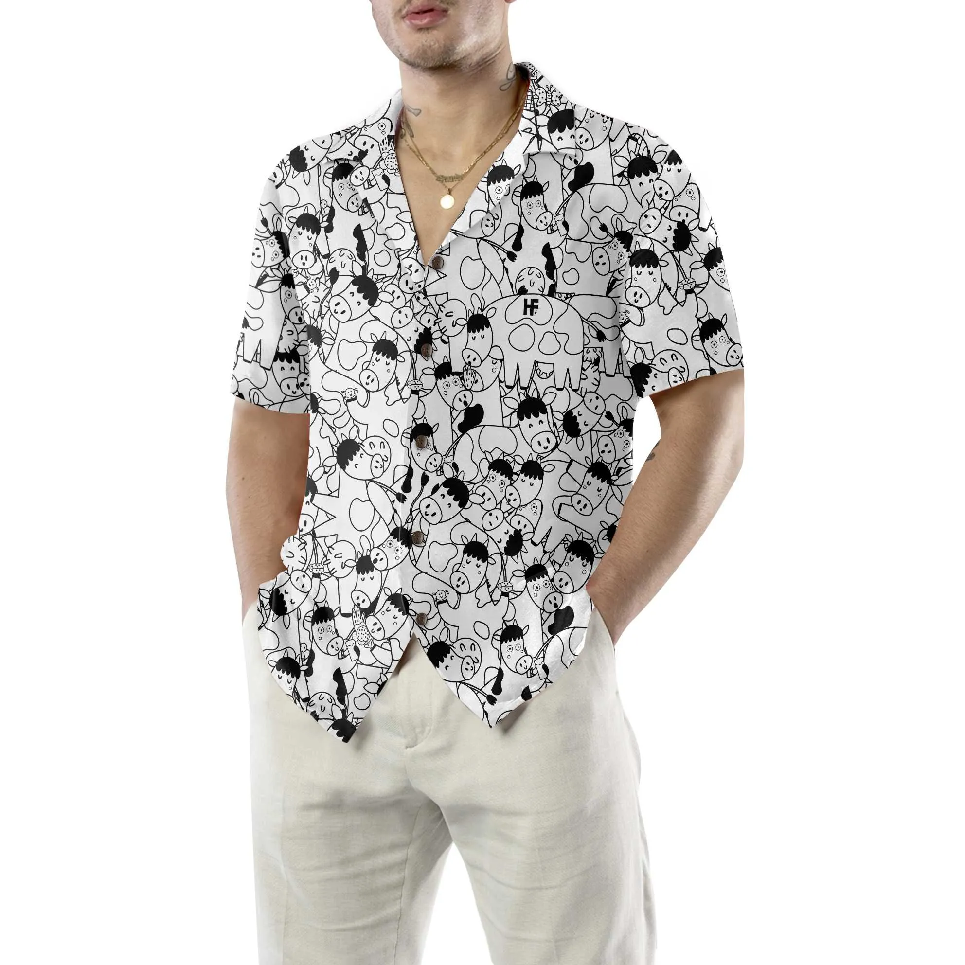 Funny Cow Doodle Pattern Hawaiian Shirt, Cow Shirt For Men & Women, Funny Cow Print Shirt