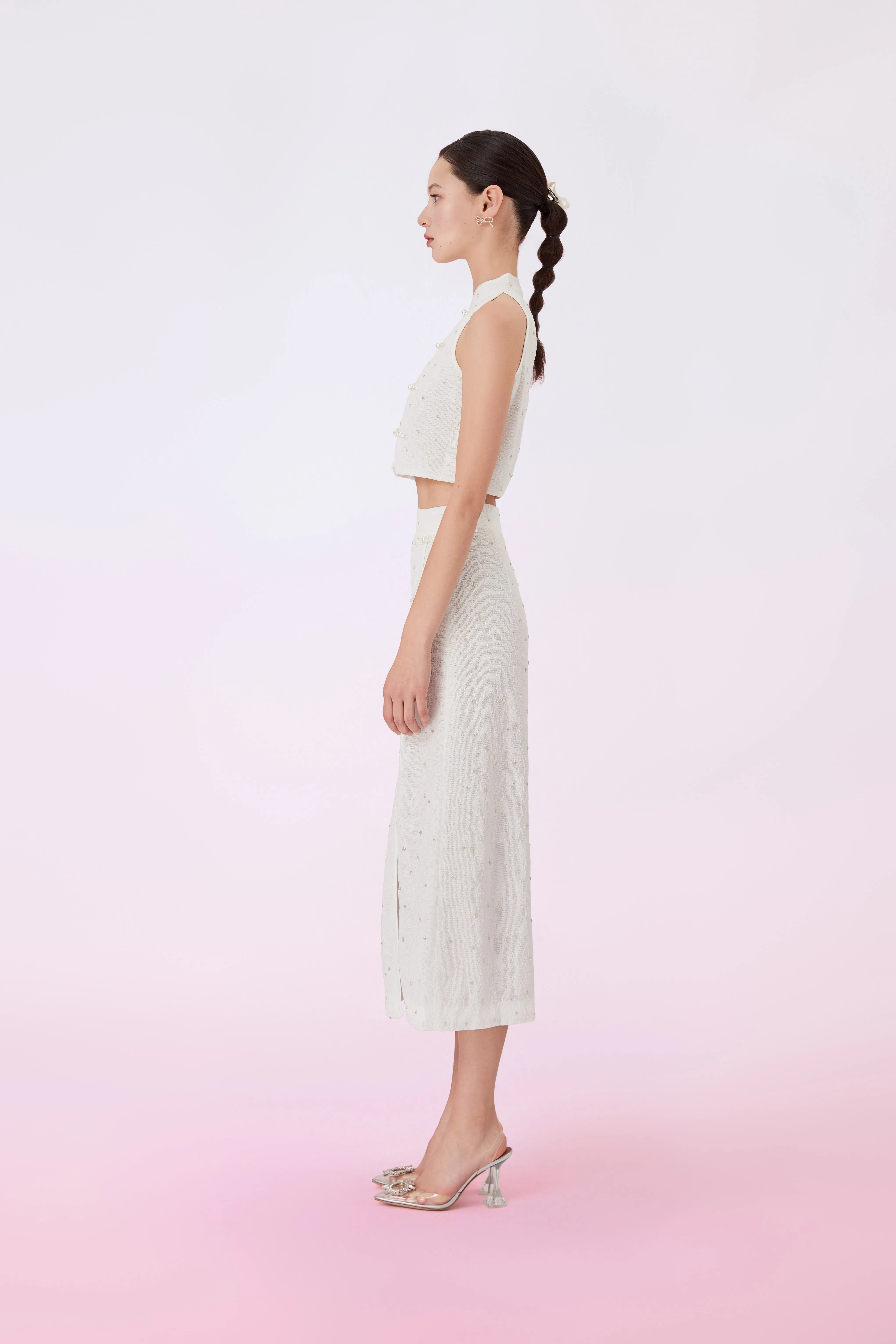 Galiena White Lace Cheongsam Top