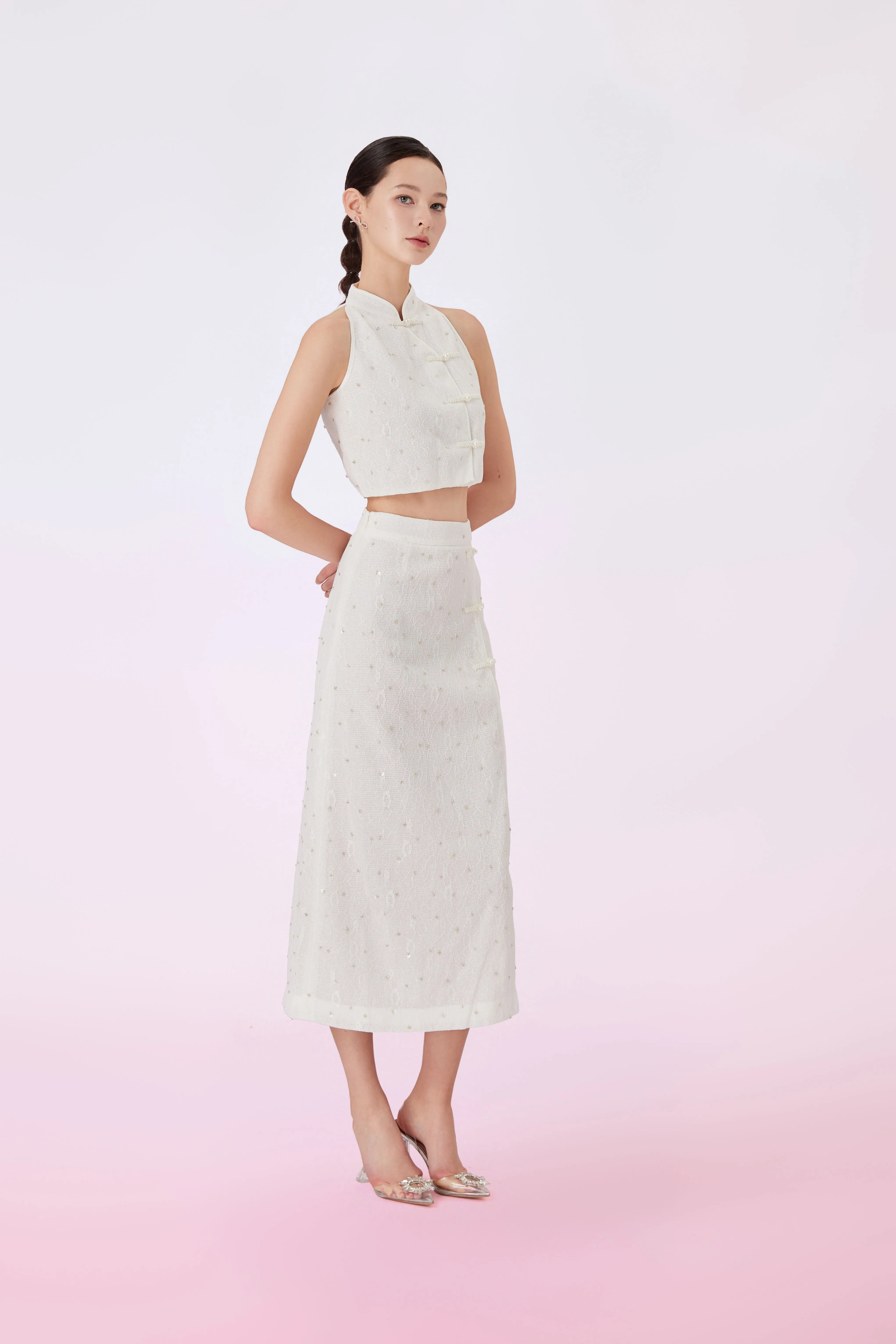 Galiena White Lace Cheongsam Top