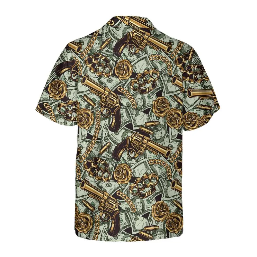 Gangster And Money Vintage Seamless Pattern Hawaiian Shirt, Short Sleeve Money Shirt For Men