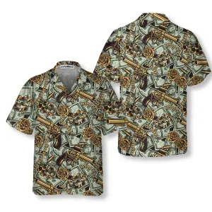 Gangster And Money Vintage Seamless Pattern Hawaiian Shirt, Short Sleeve Money Shirt For Men