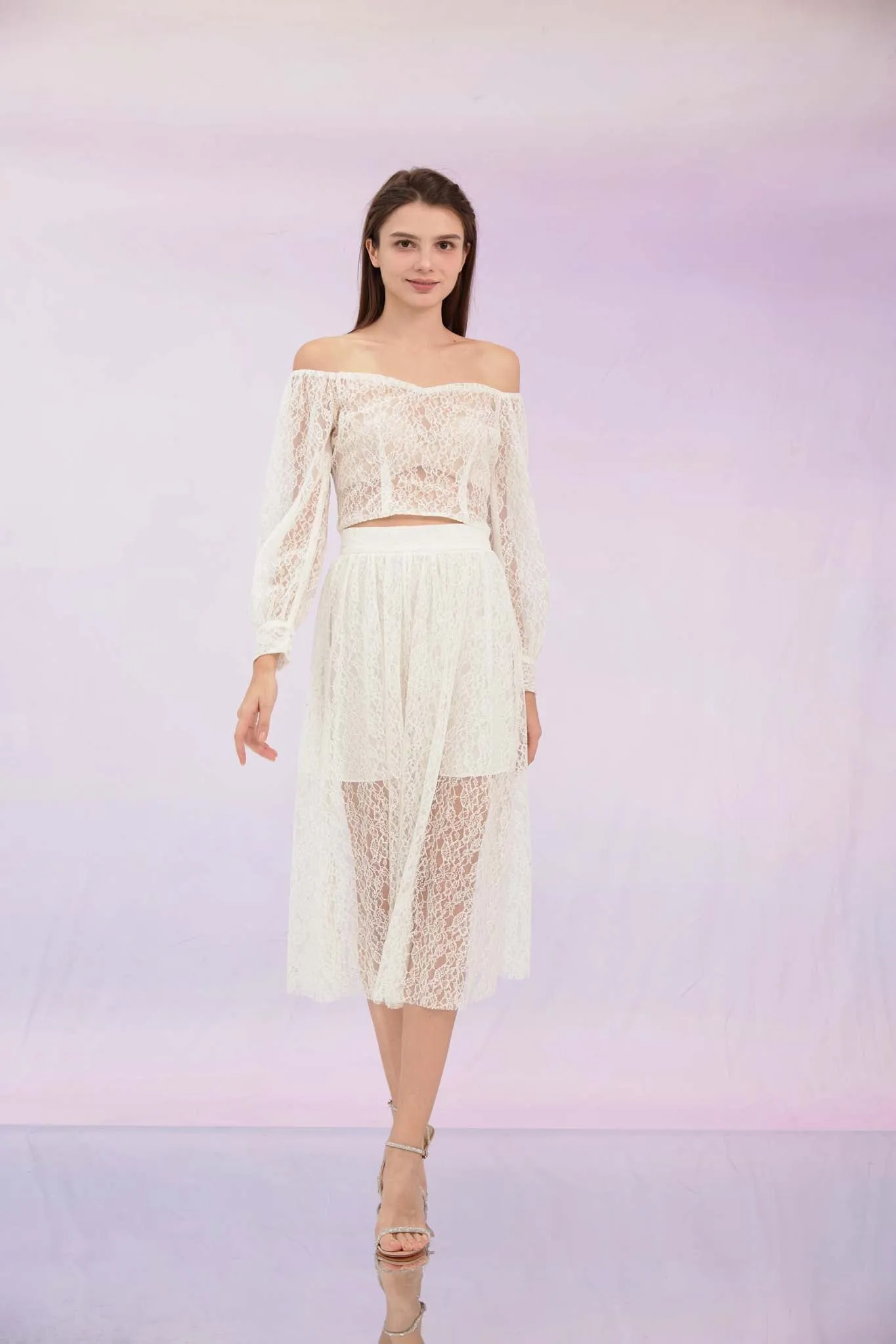 Ginia White Lace Drop Shoulder Top