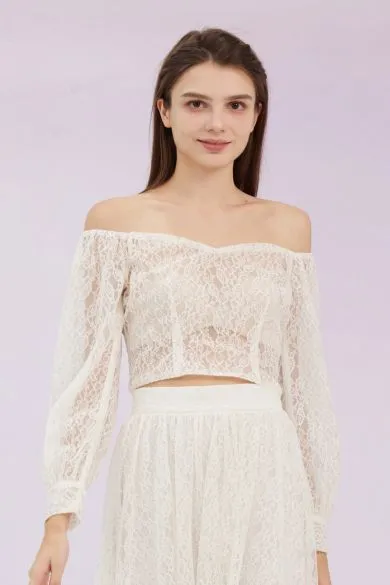 Ginia White Lace Drop Shoulder Top