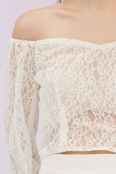 Ginia White Lace Drop Shoulder Top