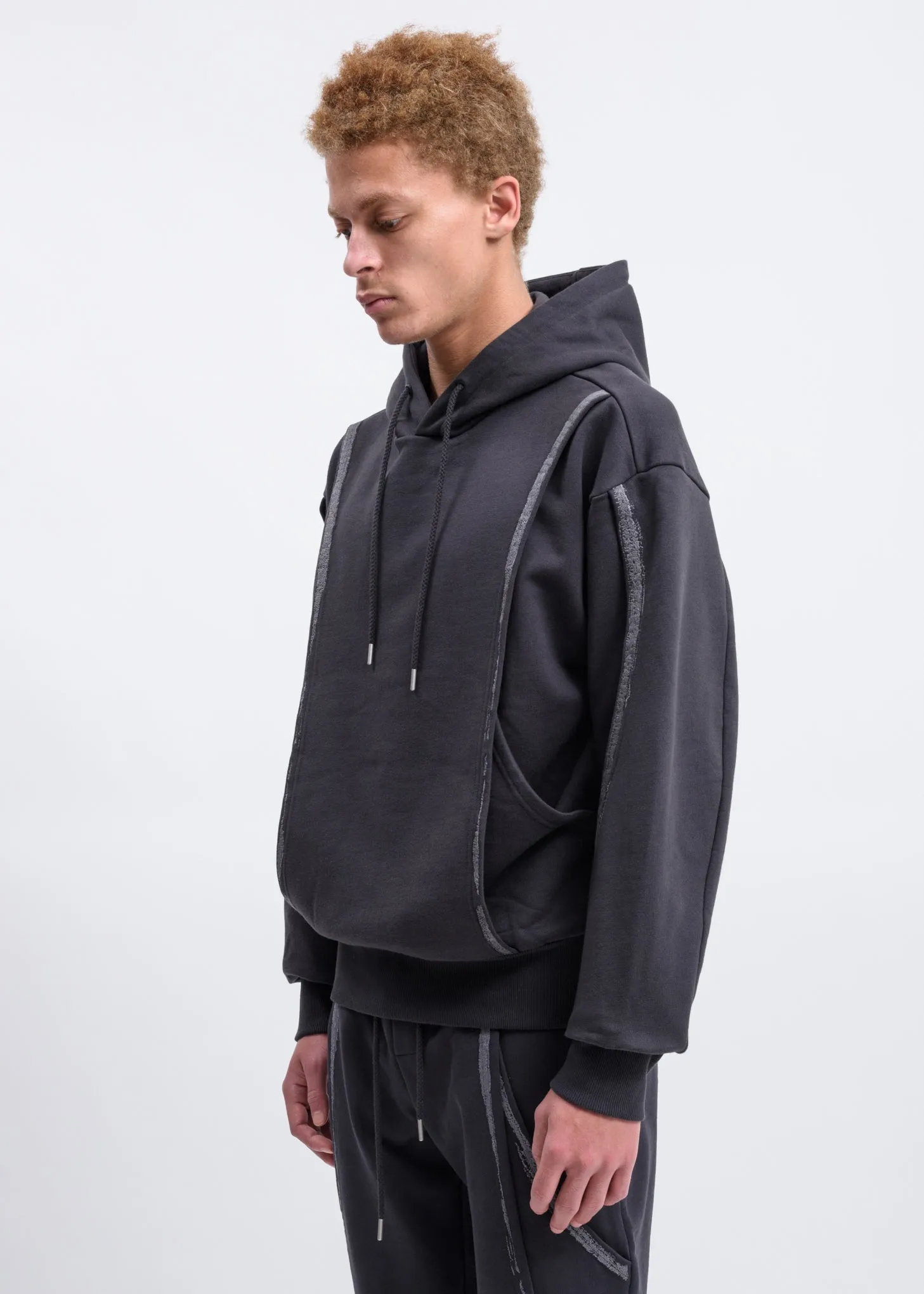 Grey Forged Iron Brush Layered Hoodie