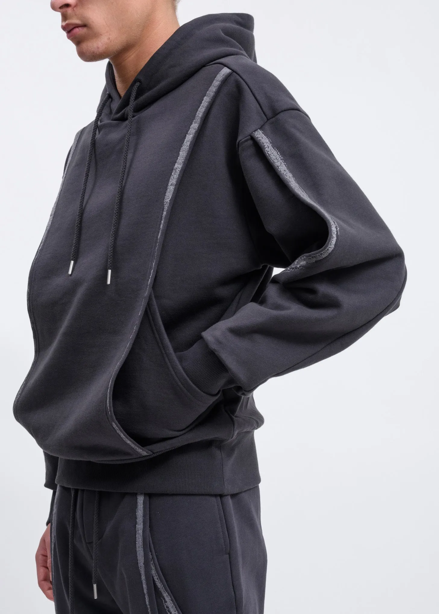 Grey Forged Iron Brush Layered Hoodie
