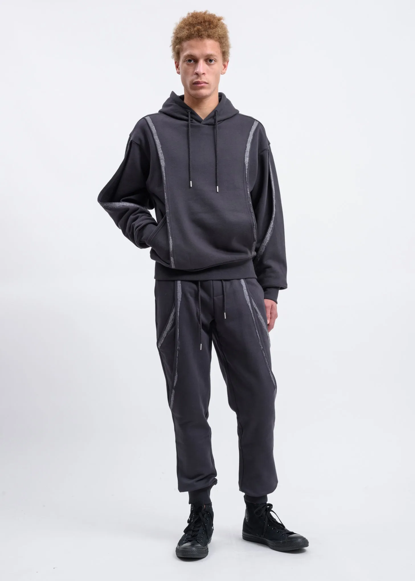 Grey Forged Iron Brush Layered Hoodie