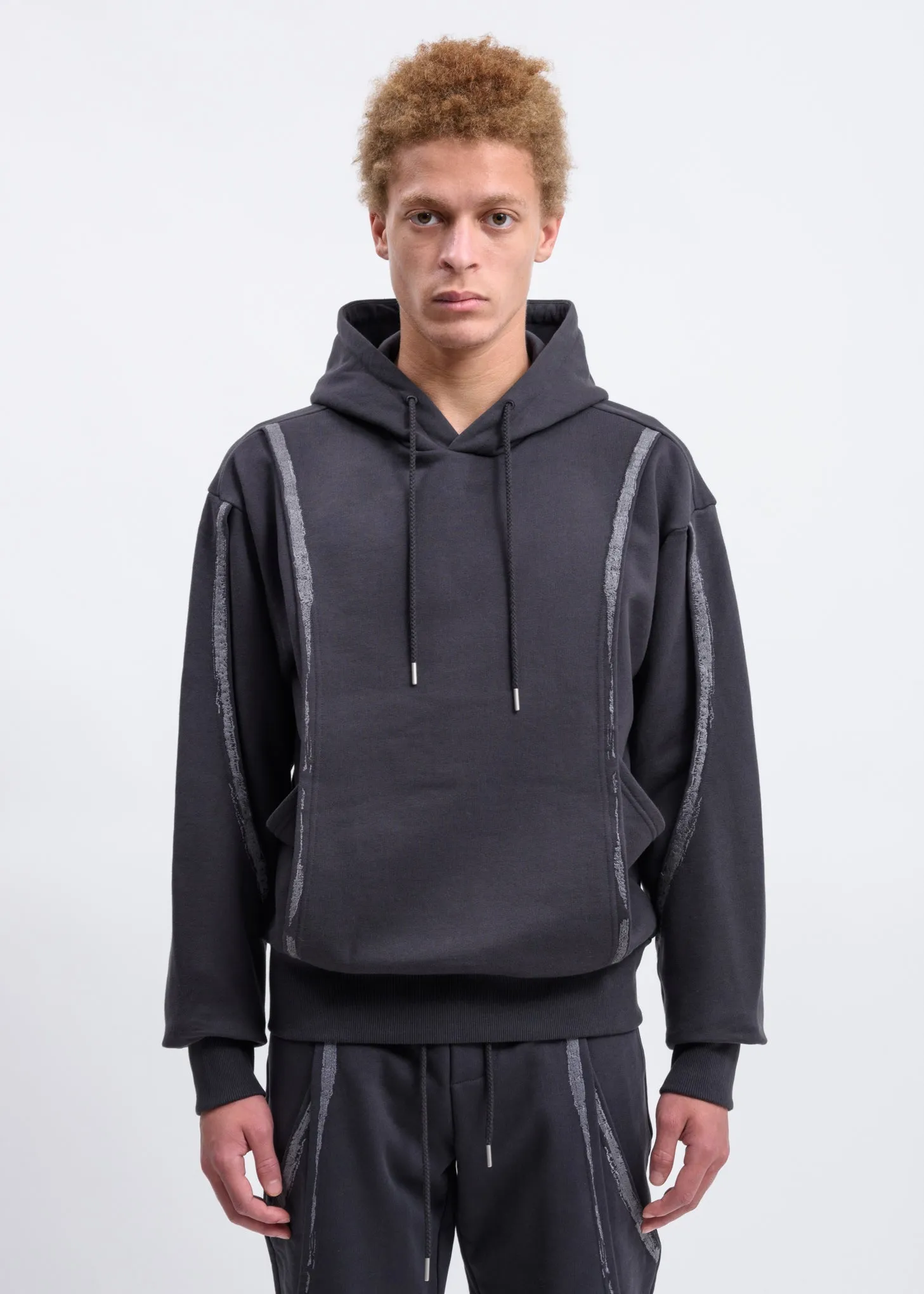 Grey Forged Iron Brush Layered Hoodie