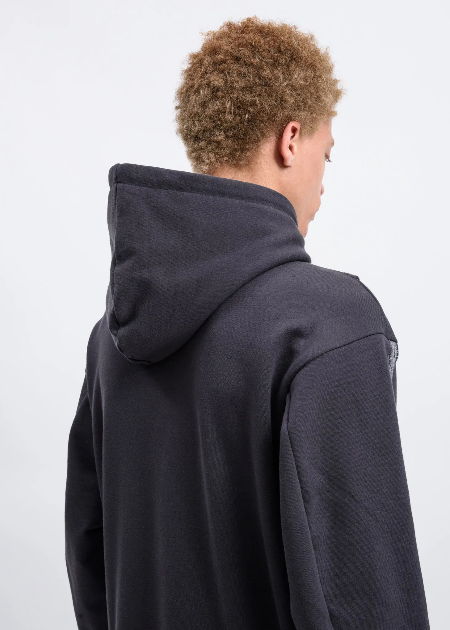 Grey Forged Iron Brush Layered Hoodie