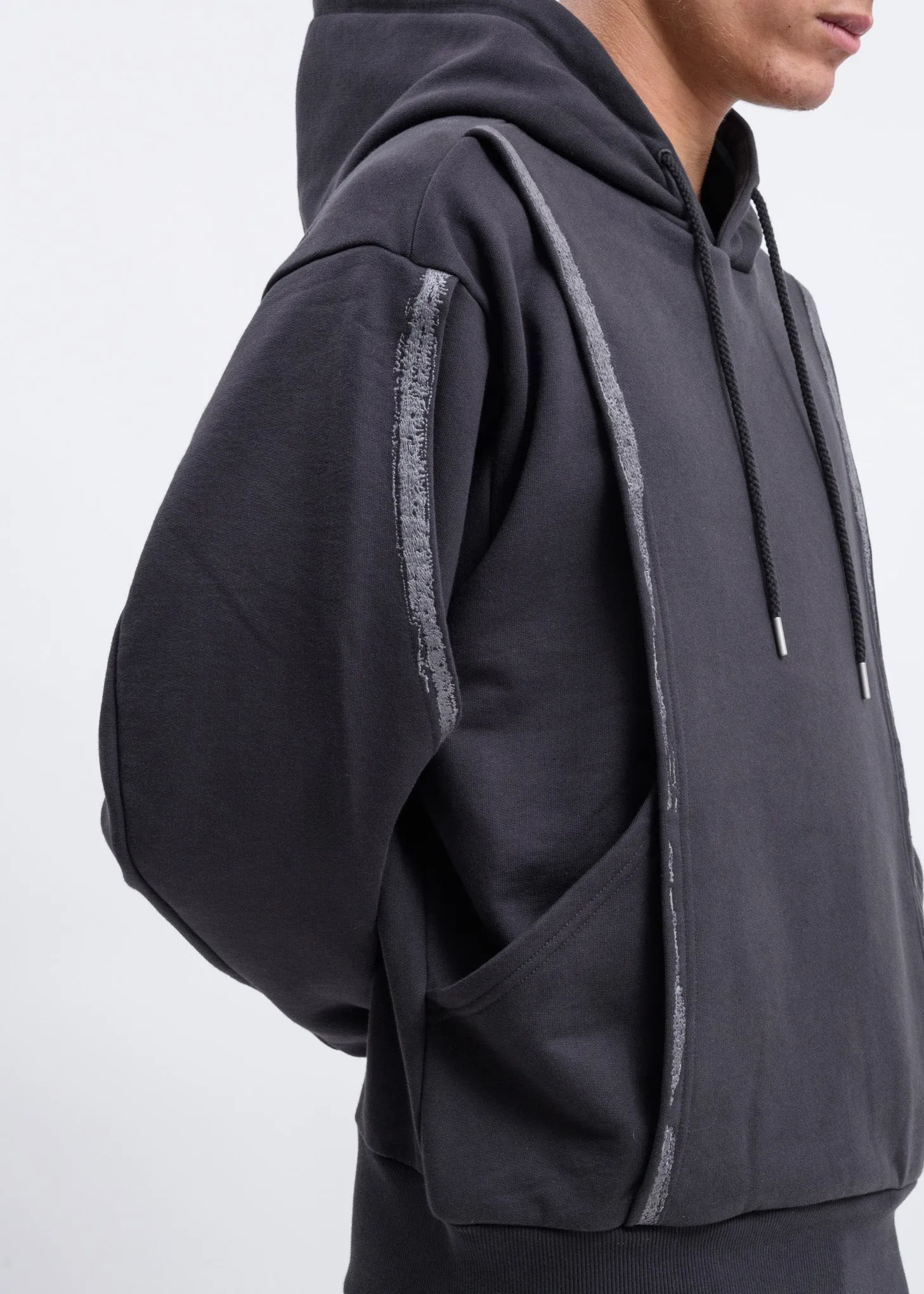 Grey Forged Iron Brush Layered Hoodie