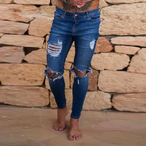 Hanrae Stylish Hip Hop Ripped Holes Washed Skinny Designer Jeans