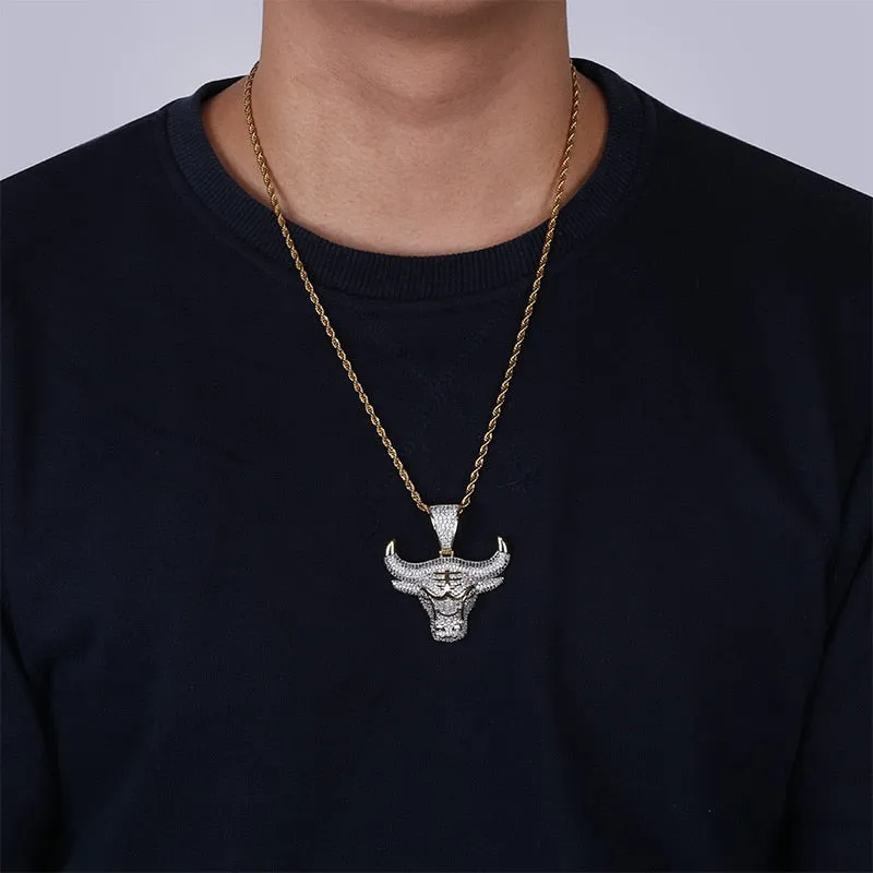 Hip Hop Bull Demon with Cubic Zirconia Pendant Necklace Men’s Jewelry