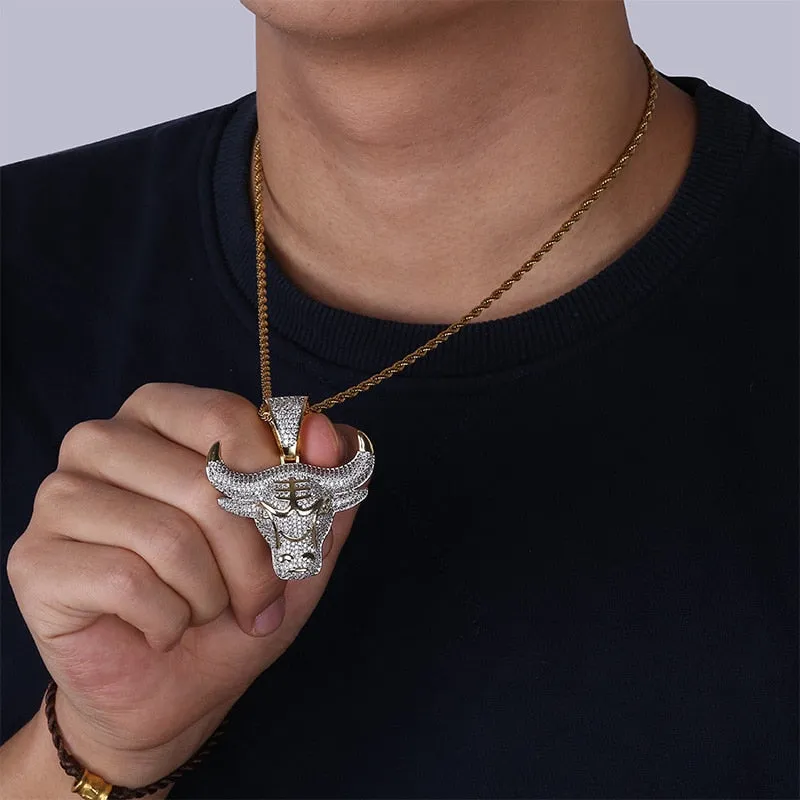 Hip Hop Bull Demon with Cubic Zirconia Pendant Necklace Men’s Jewelry