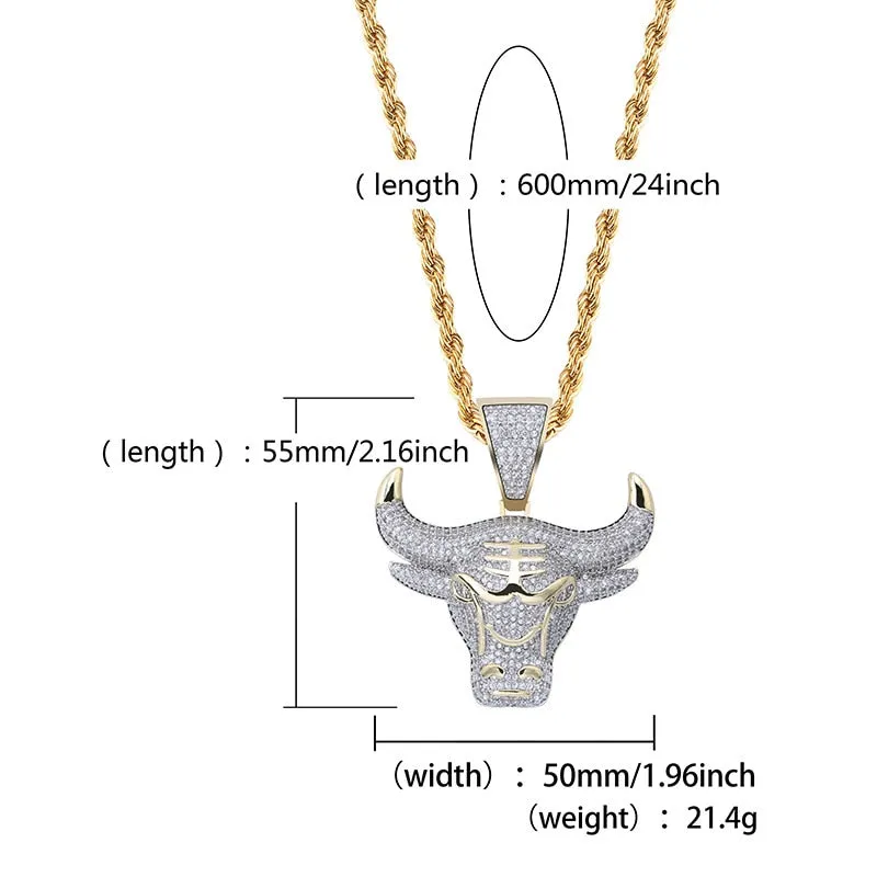 Hip Hop Bull Demon with Cubic Zirconia Pendant Necklace Men’s Jewelry