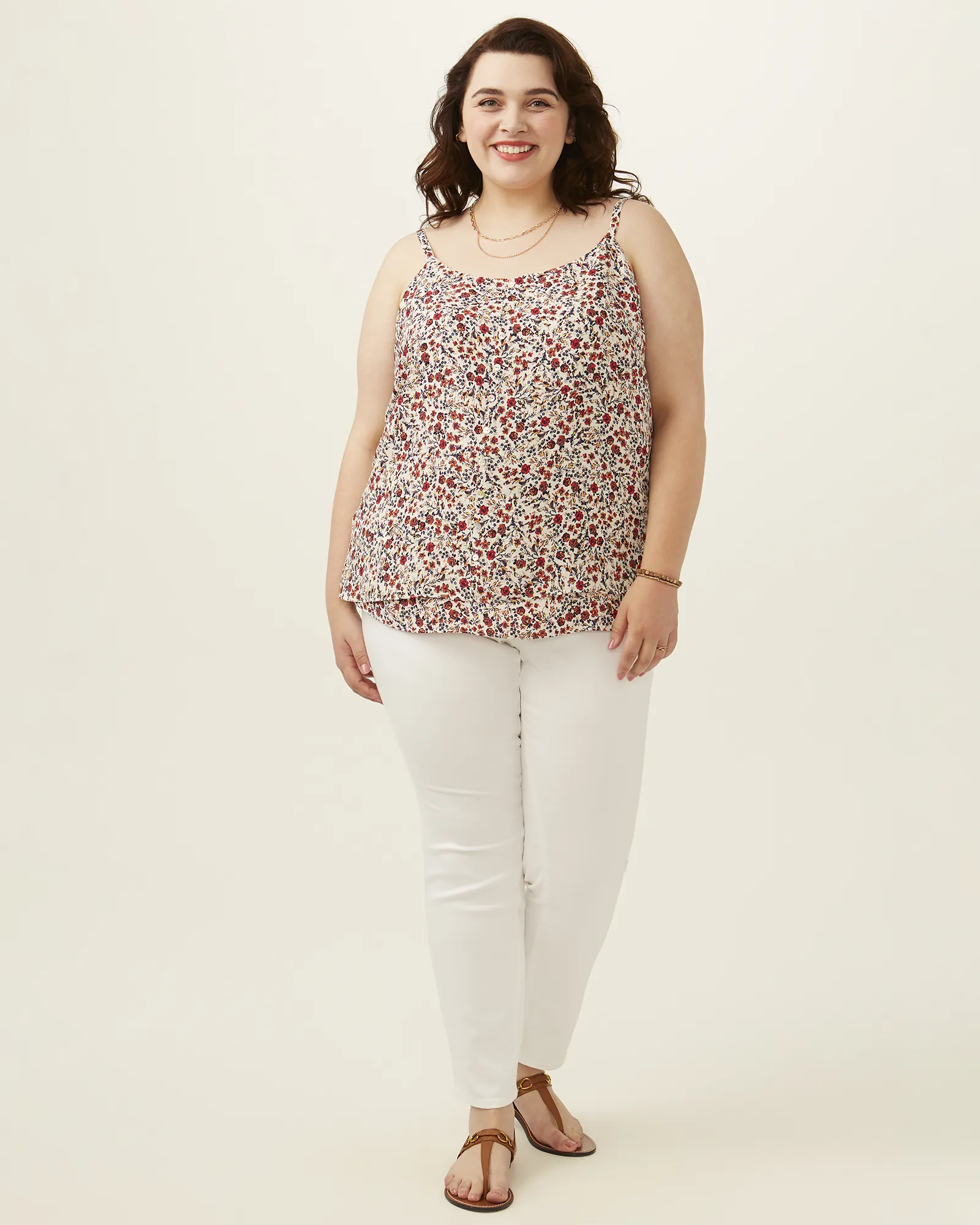Justine Floral Print Tank Top | Ivory / Red