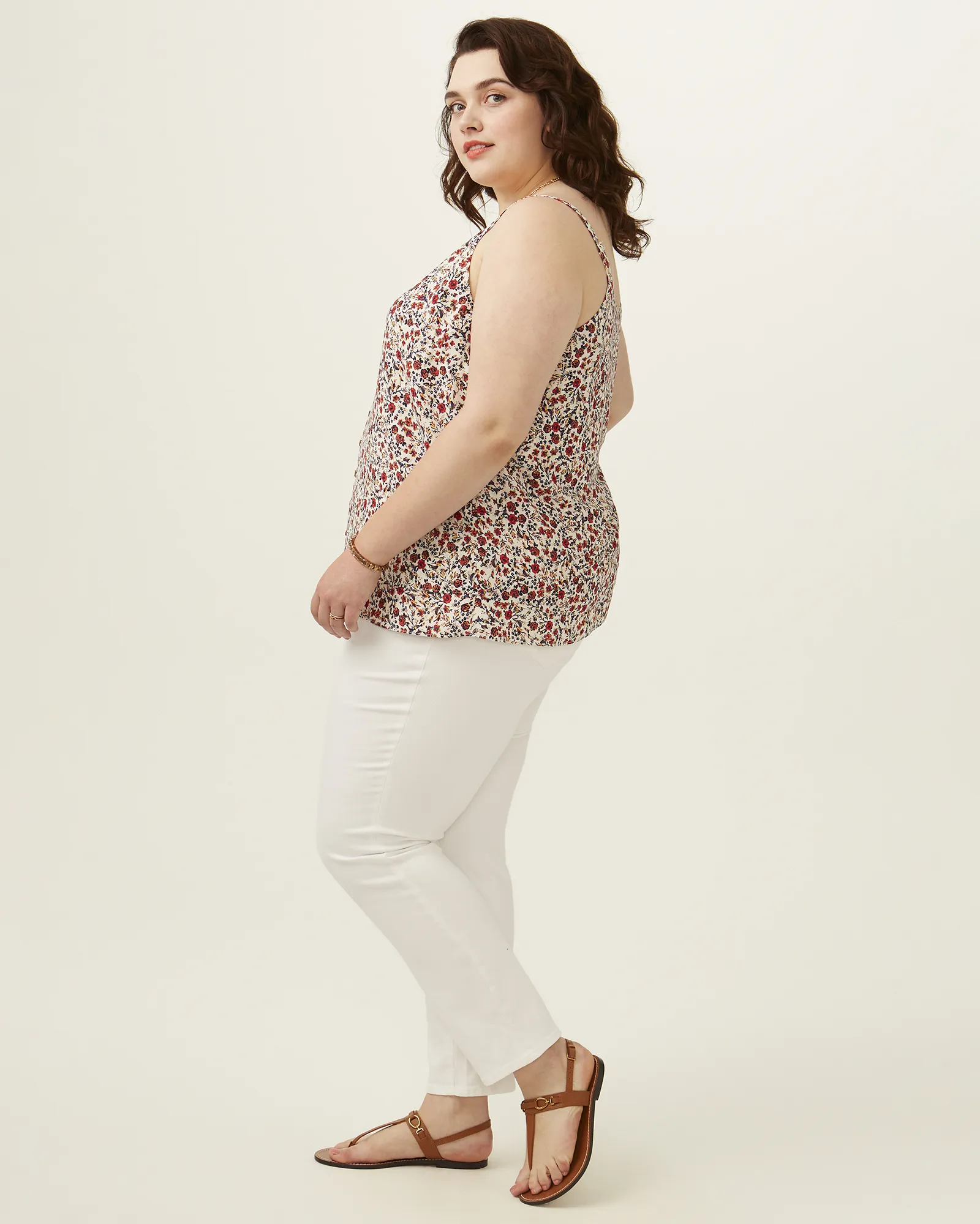 Justine Floral Print Tank Top | Ivory / Red