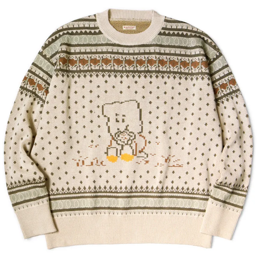 Kapital 8G Cotton Knit Peckish Rainbowy Fair Isle Crew Sweater