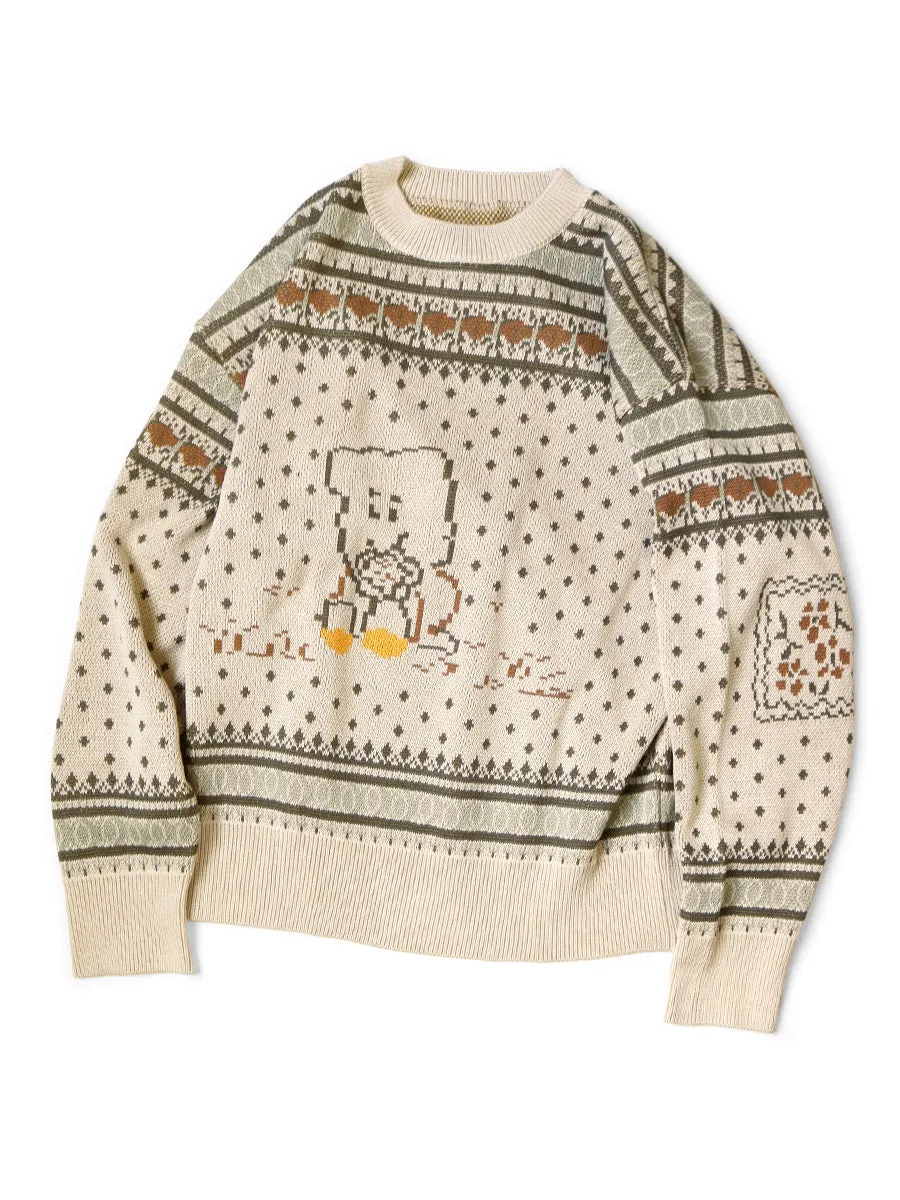 Kapital 8G Cotton Knit Peckish Rainbowy Fair Isle Crew Sweater