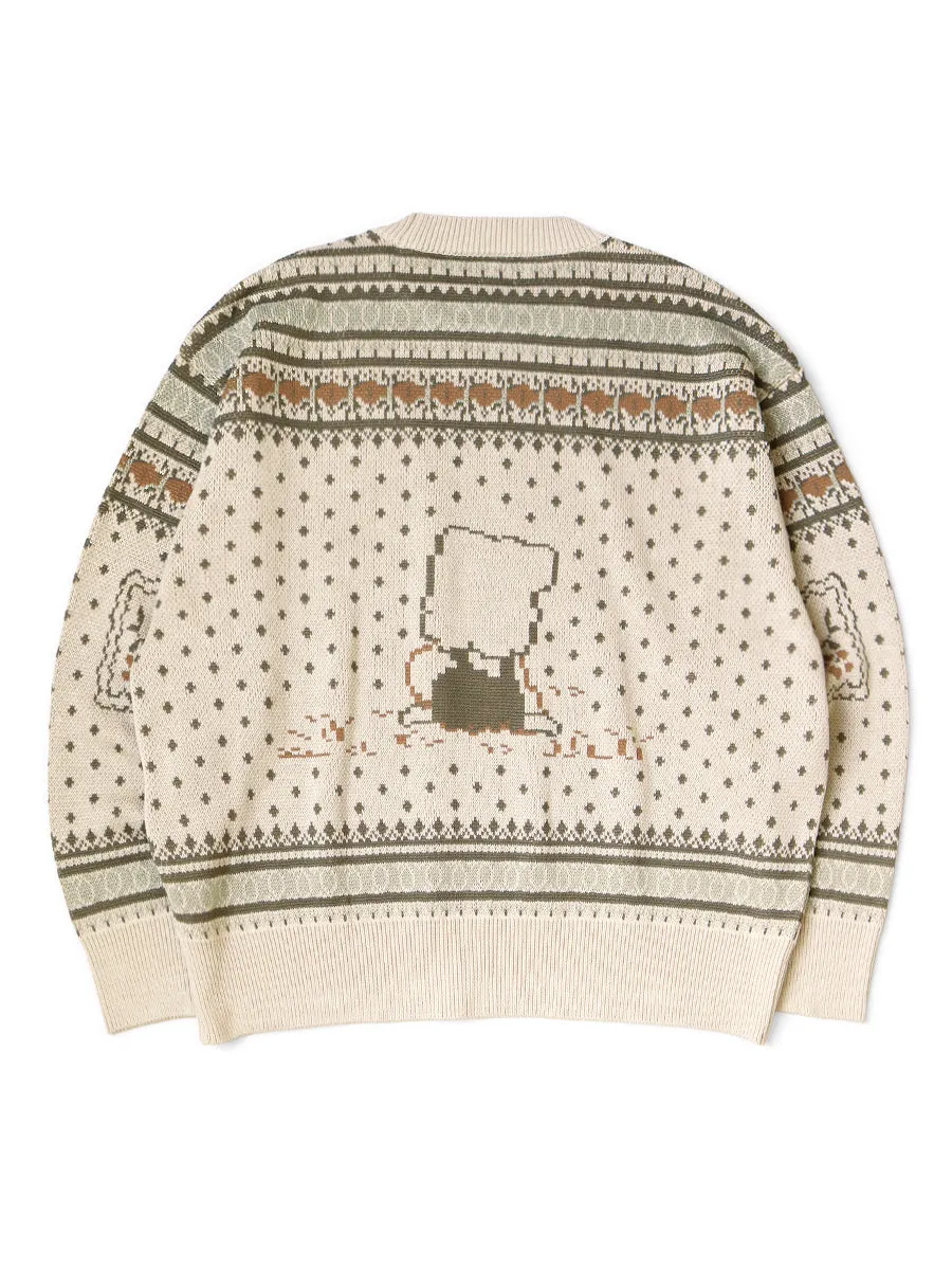 Kapital 8G Cotton Knit Peckish Rainbowy Fair Isle Crew Sweater