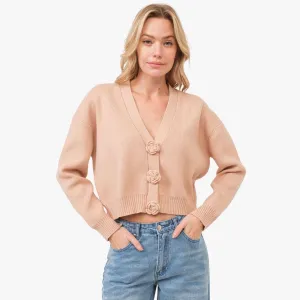 Knitted Rosette Detail Cardigan (Nude)