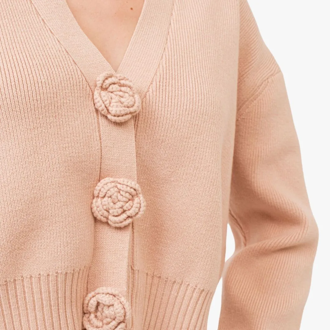 Knitted Rosette Detail Cardigan (Nude)