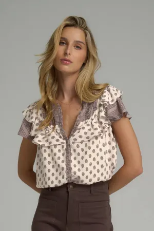 Lamu Top - Highgrove Folk Print / Brown Pink