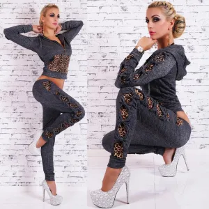 Leopard Patchwork Twinset Hoodies Set Activewear