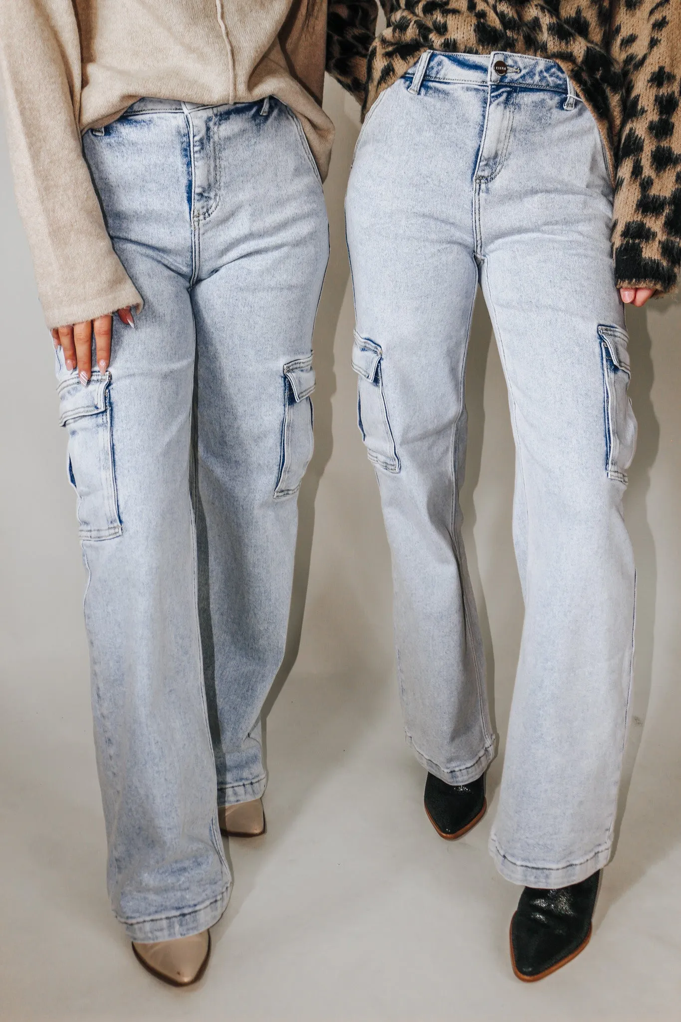 Light Wash Denim Cargo Straight Fit Jeans