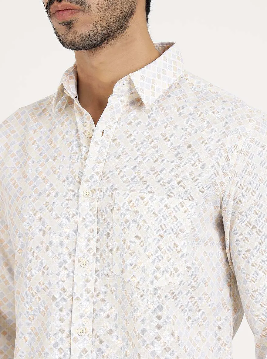 Light Yellow Printed Slim Fit Casual Shirt | JadeBlue