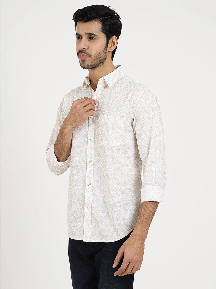 Light Yellow Printed Slim Fit Casual Shirt | JadeBlue