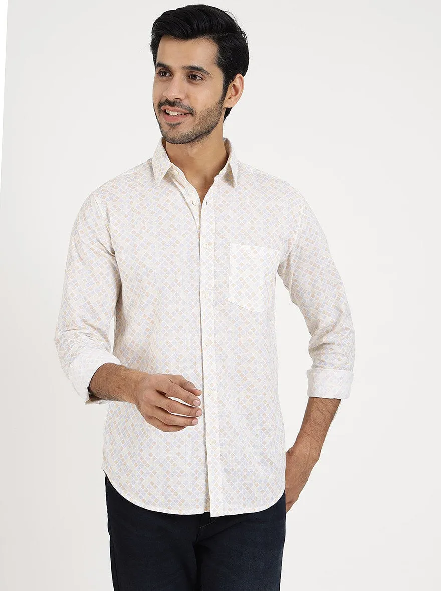 Light Yellow Printed Slim Fit Casual Shirt | JadeBlue