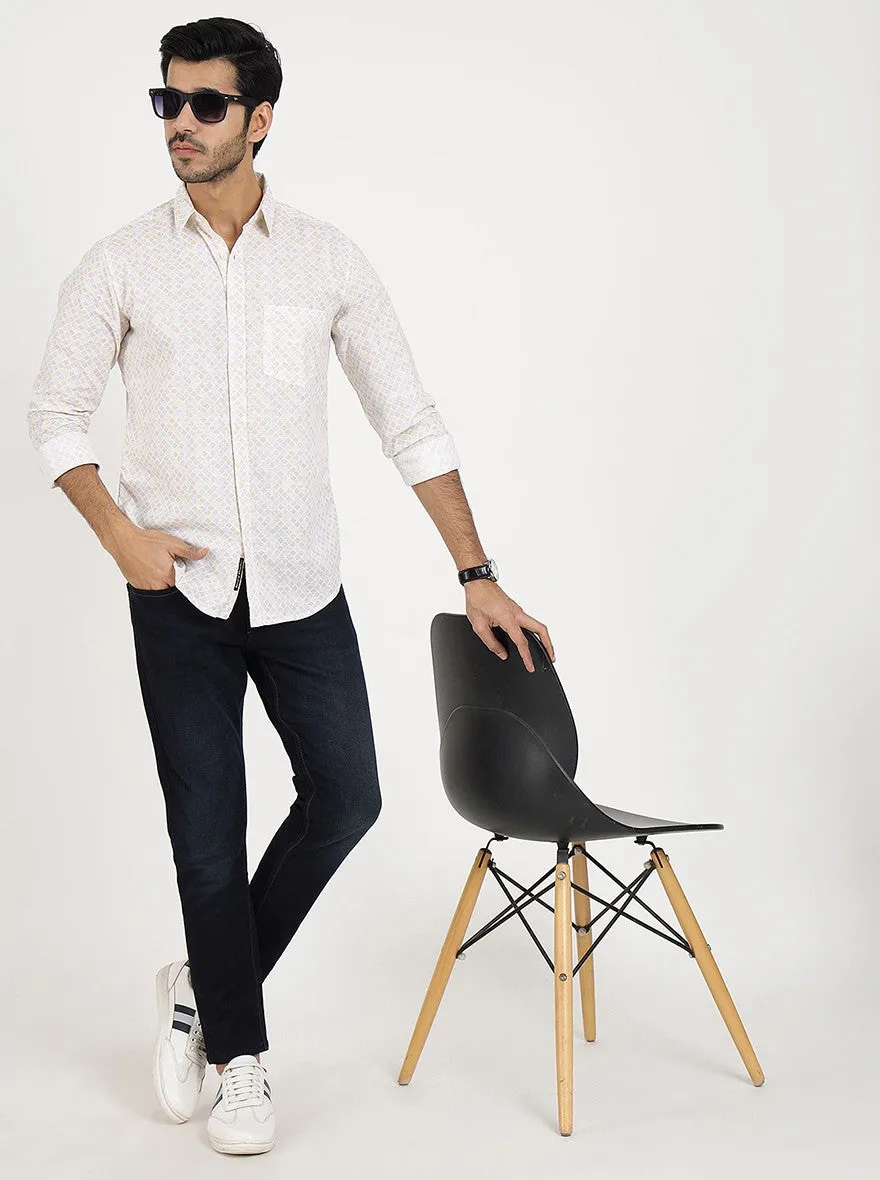 Light Yellow Printed Slim Fit Casual Shirt | JadeBlue