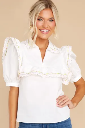 Love And Care White Embroidered Top