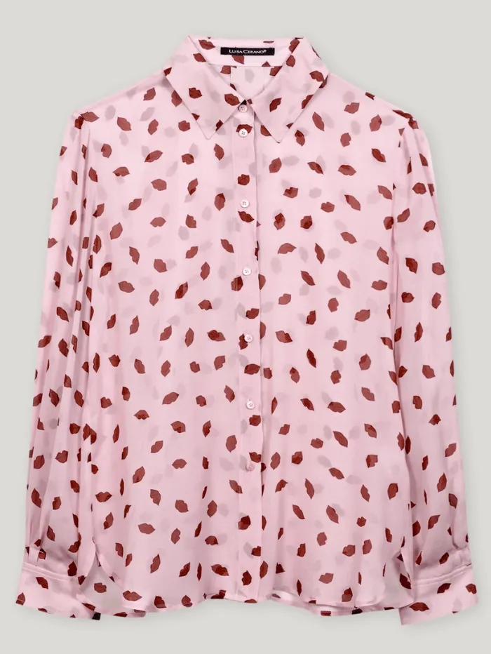 Luisa Cerano Women's Shirt Blouse With Lips Print In Fresh Rose 218514 3724 Col 4244