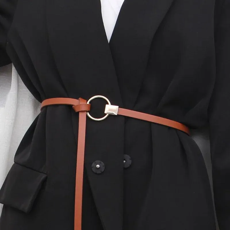 Luxurious Black Coffee Thin Knot Women's Leather Belt: Elevate Your Style!