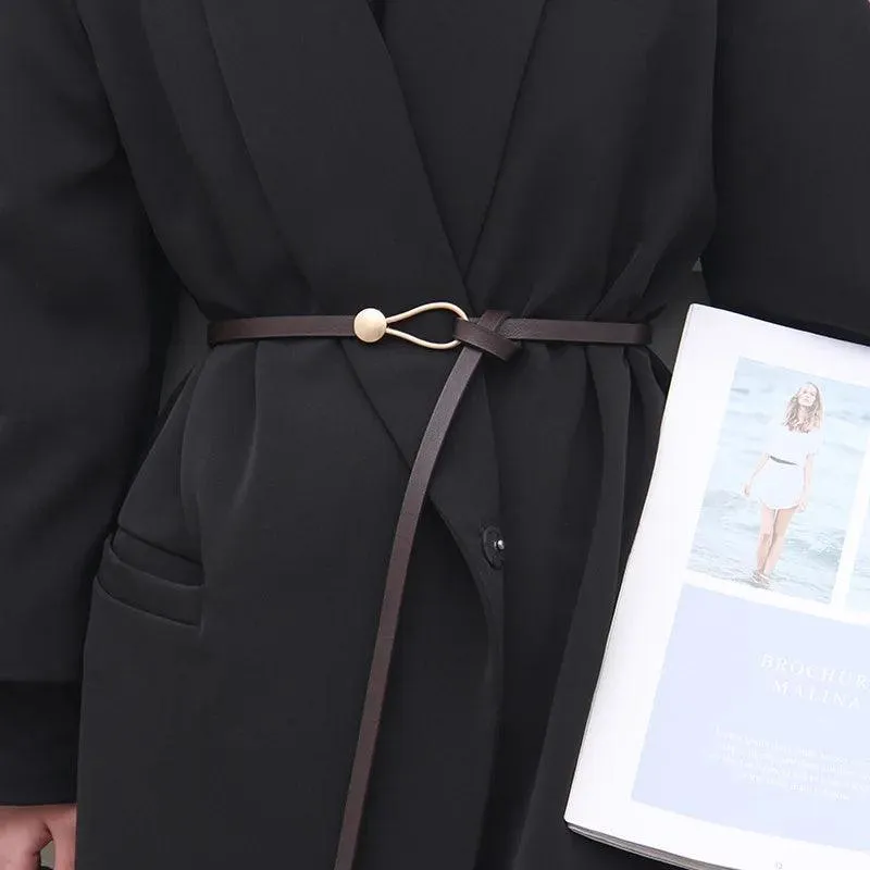 Luxurious Black Coffee Thin Knot Women's Leather Belt: Elevate Your Style!