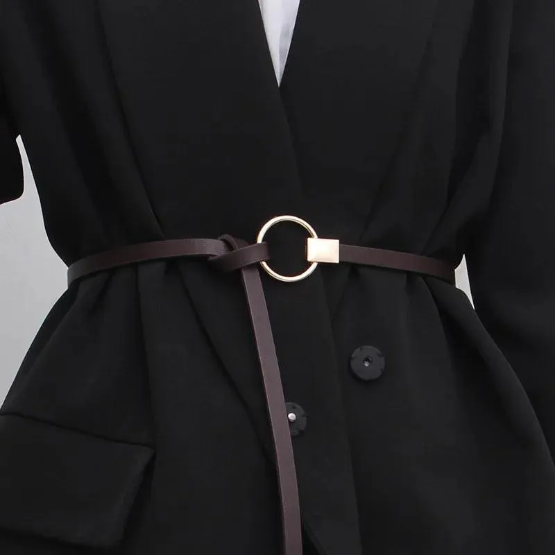 Luxurious Black Coffee Thin Knot Women's Leather Belt: Elevate Your Style!