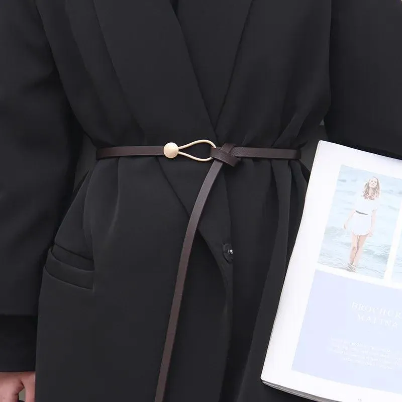 Luxurious Black Coffee Thin Knot Women's Leather Belt: Elevate Your Style!