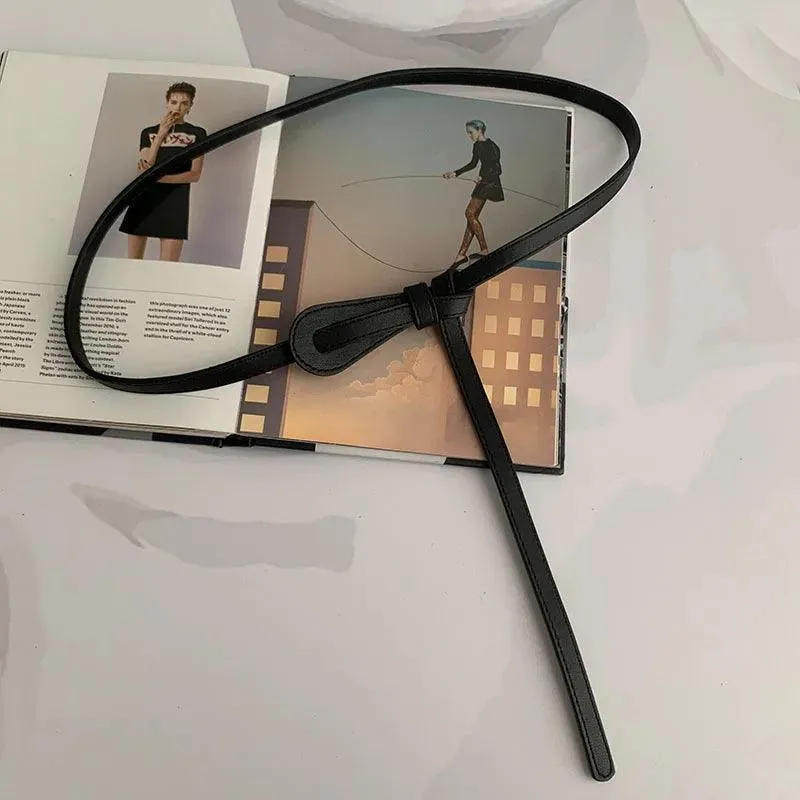 Luxurious Black Coffee Thin Knot Women's Leather Belt: Elevate Your Style!