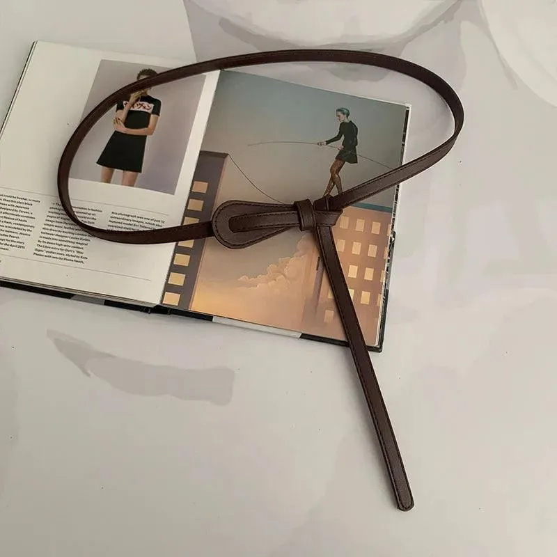 Luxurious Black Coffee Thin Knot Women's Leather Belt: Elevate Your Style!