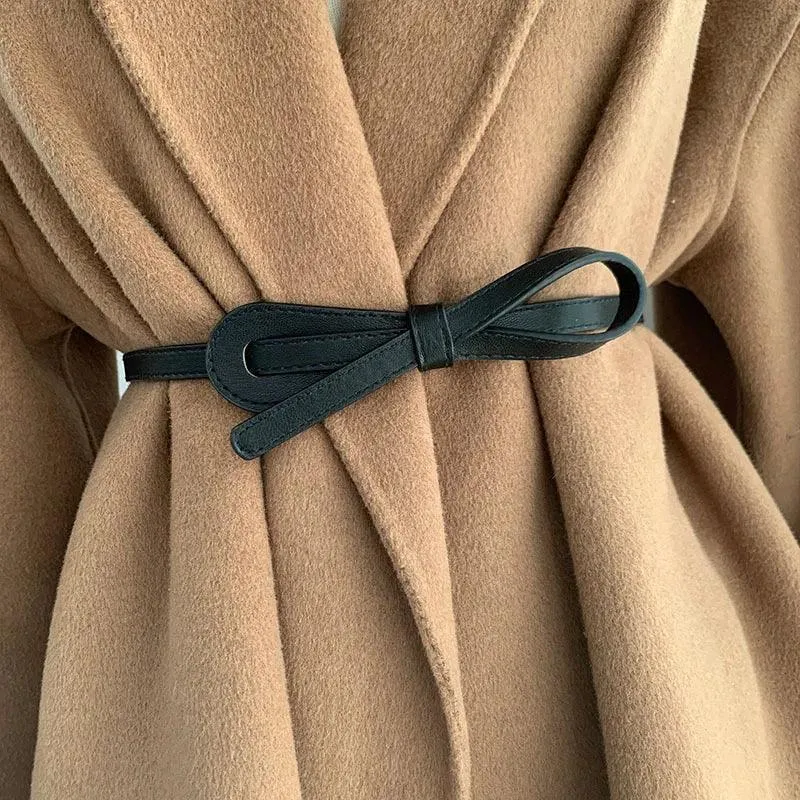 Luxurious Black Coffee Thin Knot Women's Leather Belt: Elevate Your Style!