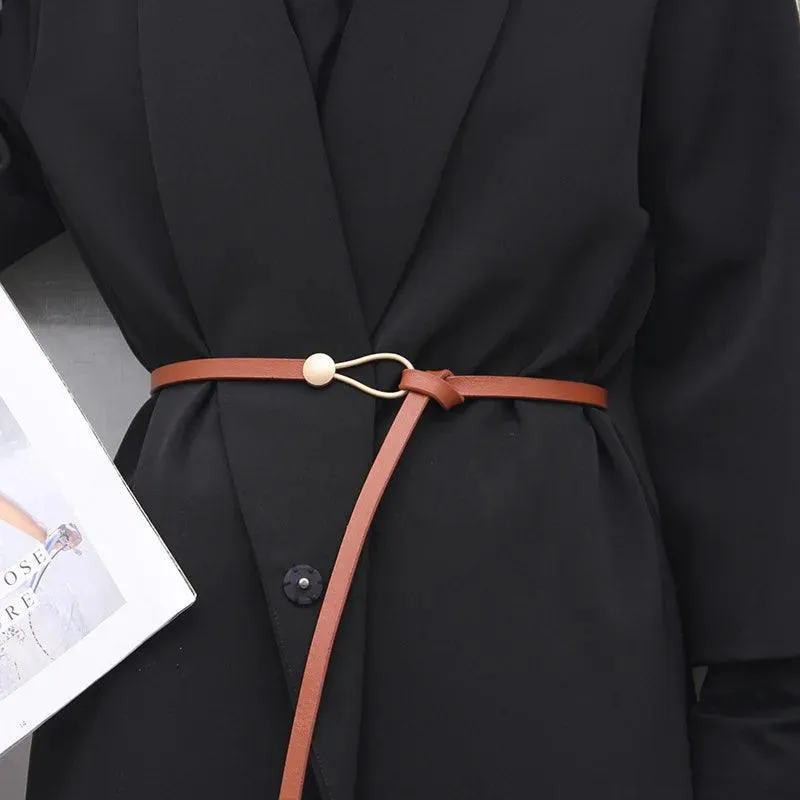 Luxurious Black Coffee Thin Knot Women's Leather Belt: Elevate Your Style!