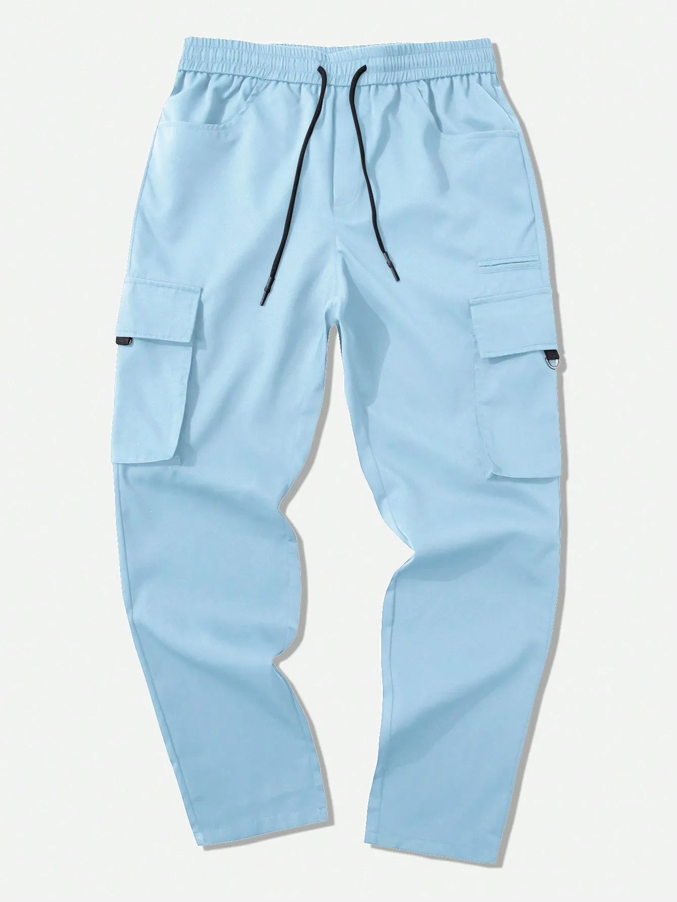 Manfinity Homme Men Drawstring Waist Flap Pocket Stylish Casual Cargo Pants