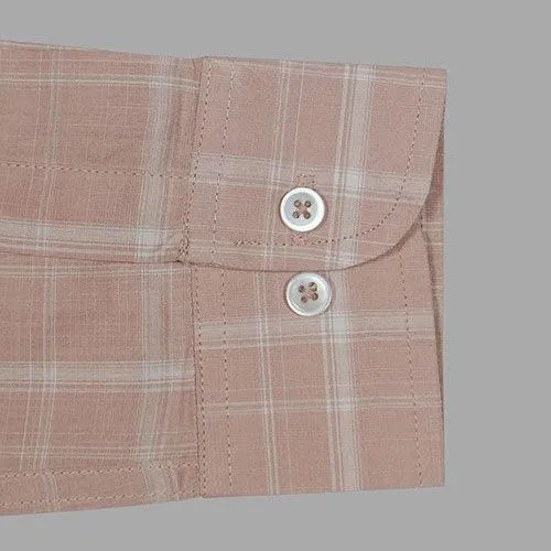 Men's 100% Cotton Plaid Checkered Full Sleeves Shirt (Peach)